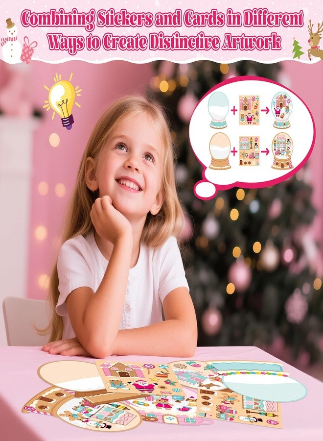 CY2SIDE Christmas Snow Globe House Stickers - 12 Set Christmas Pink Gingerbread Candy House Scene Stickers for School Reward, DIY Crystal Ball Sticker Xmas Winter Party Supplies - Image 4
